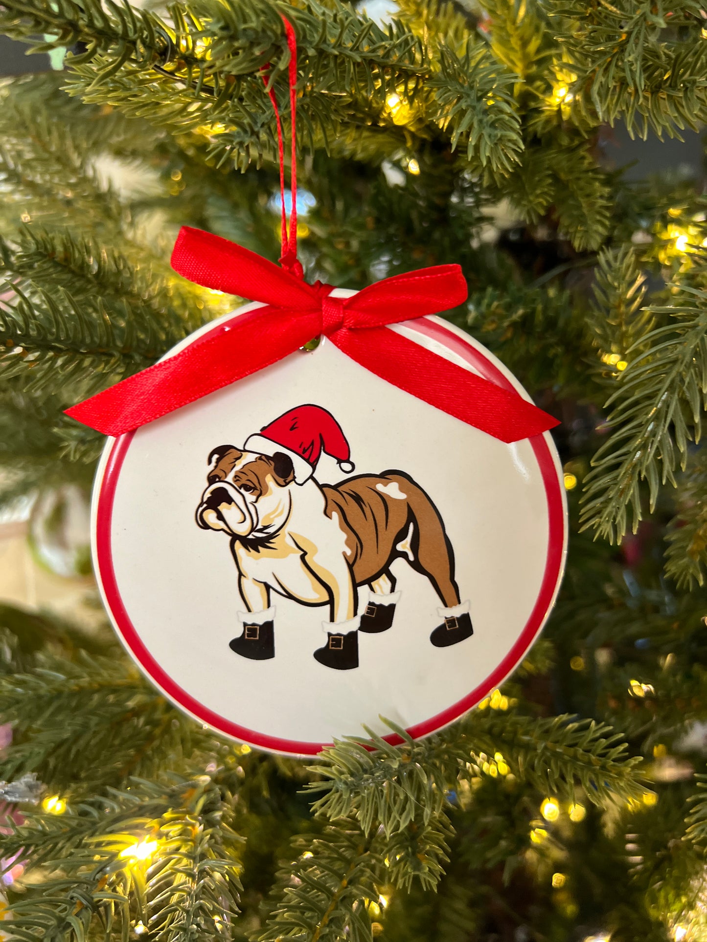 Dog with santa hat ornament