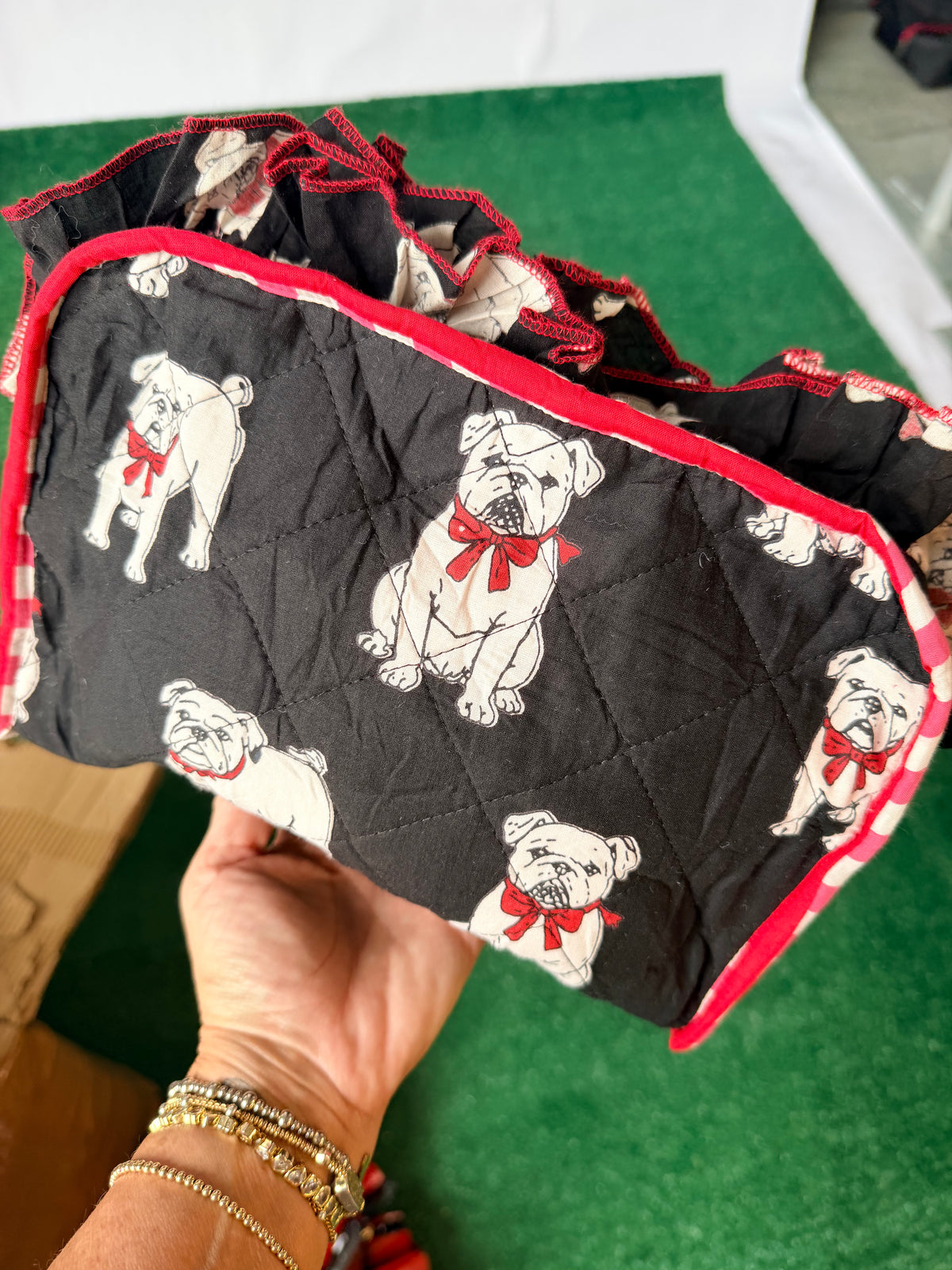 Exclusive bulldog cosmetic bag with ruffle