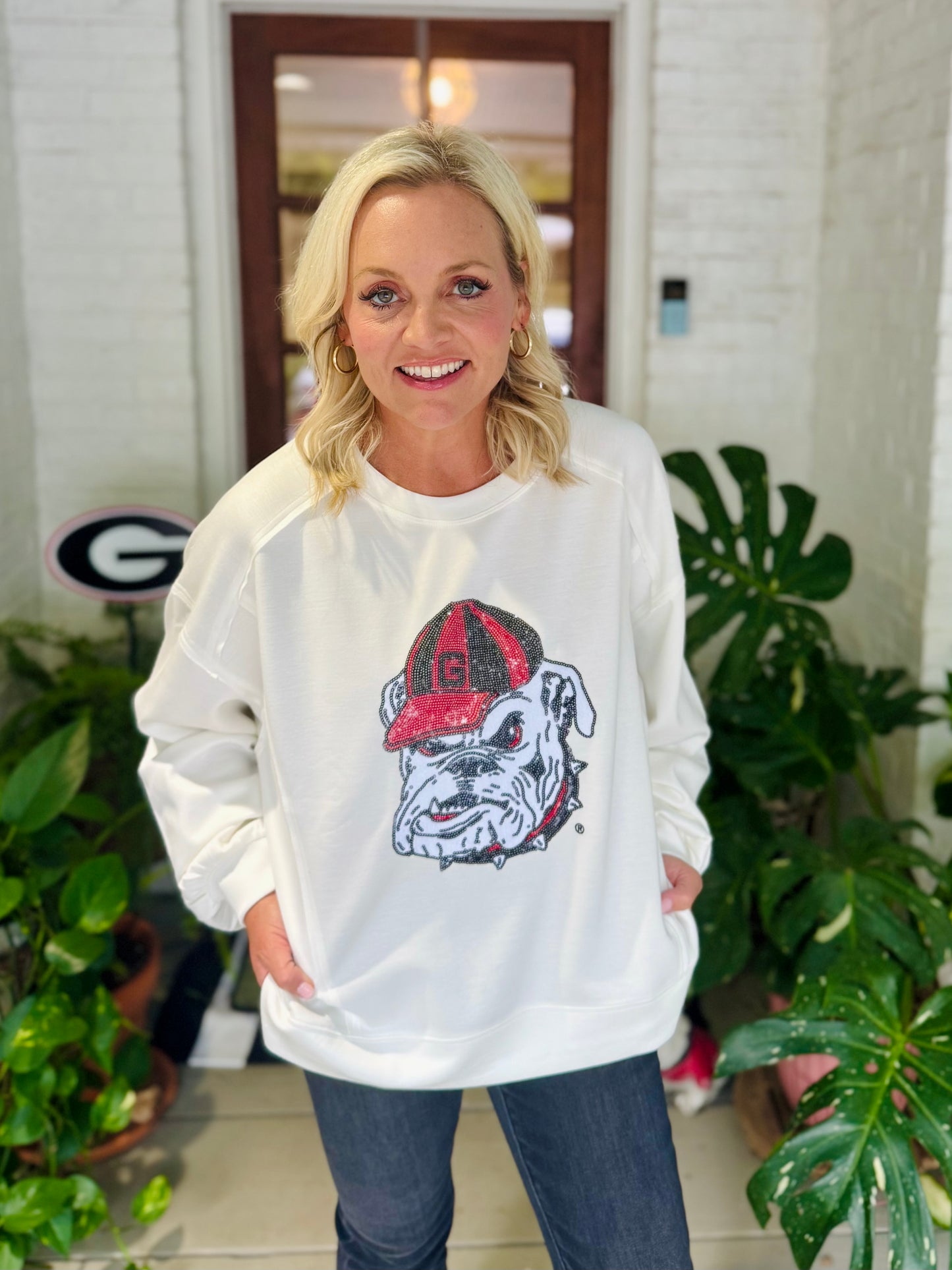 Oversized Sweatshirt scuba active wear top with licensed bulldog sequin up to 2X