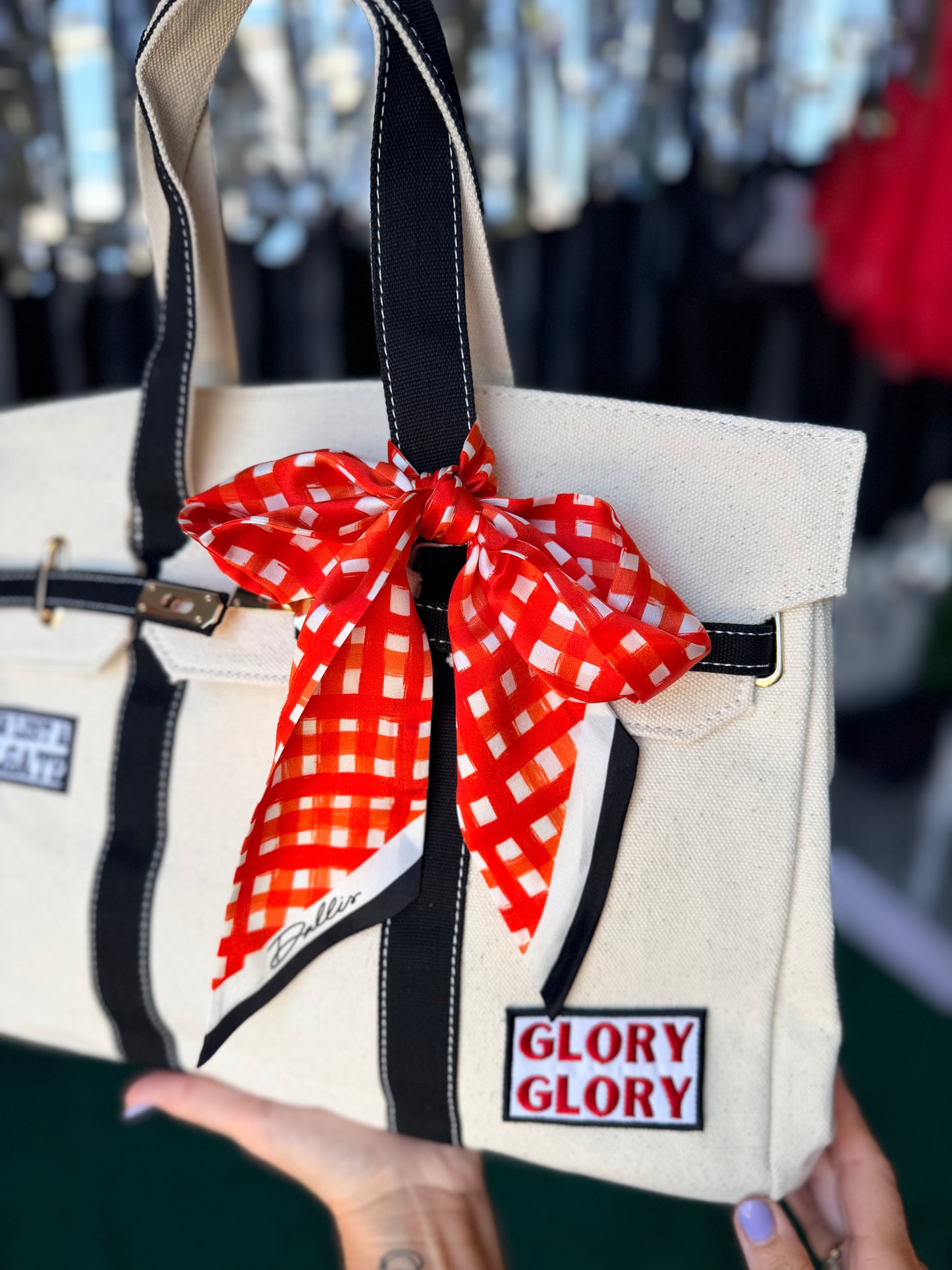 Game day luxury game day tote with patches and scarf exclusive