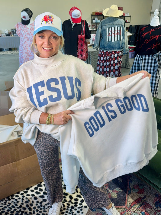 Ships now! reversible mock neck “Jesus” and “God is Good”