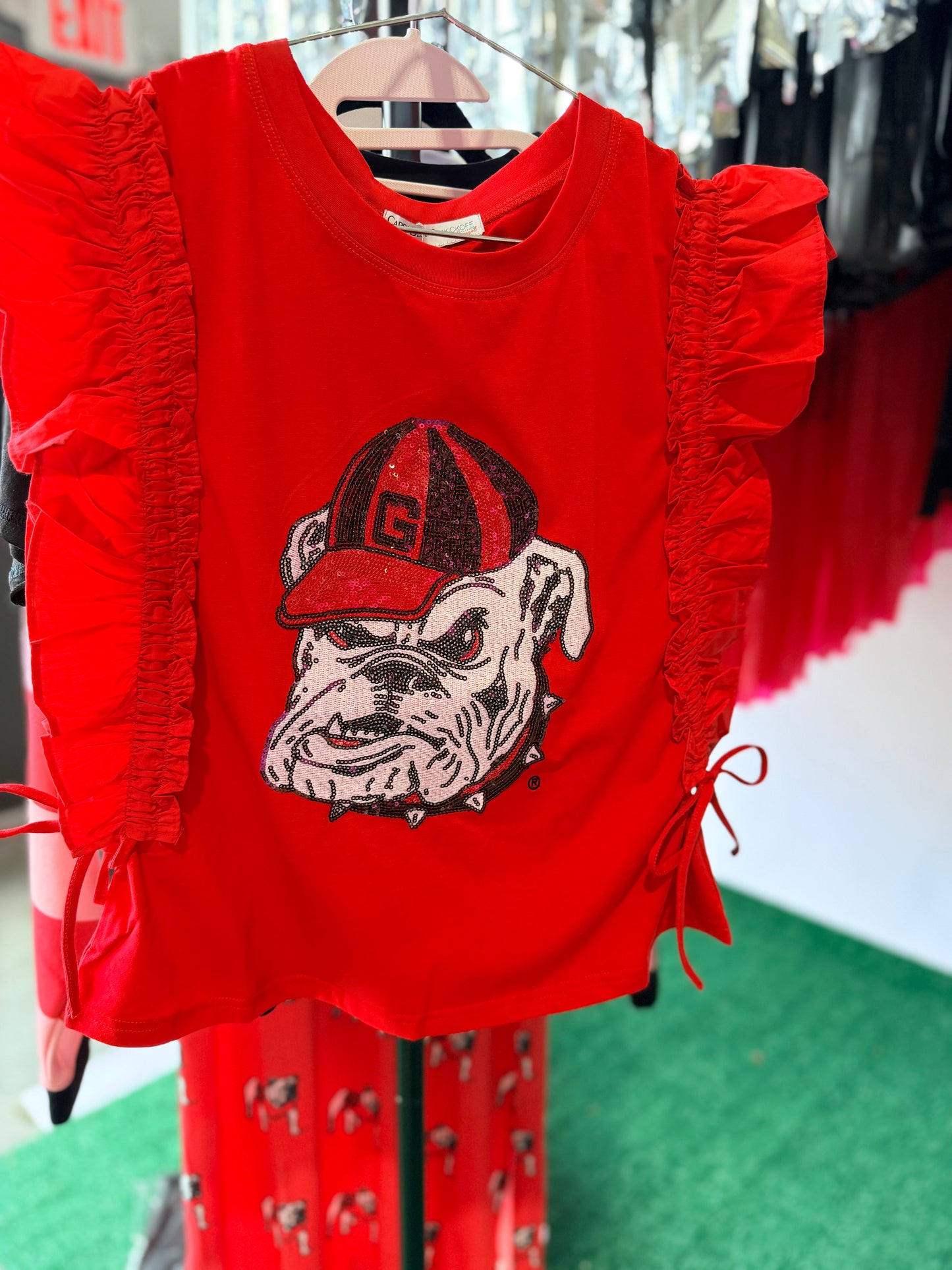 Ruffle Red top licensed sequin