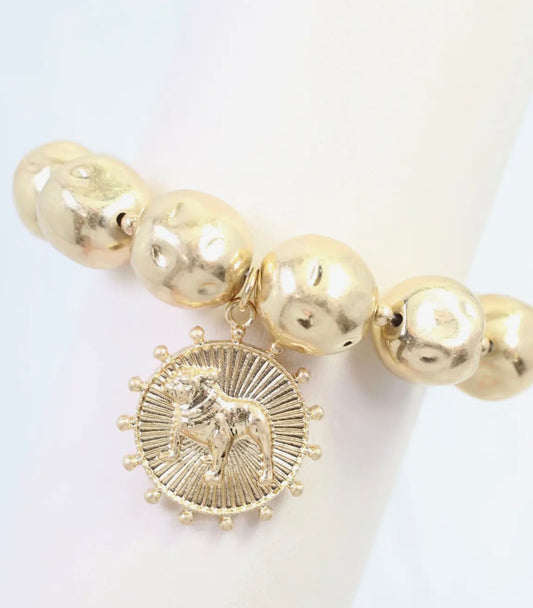 Giant worn gold stretchy bracelet bulldog