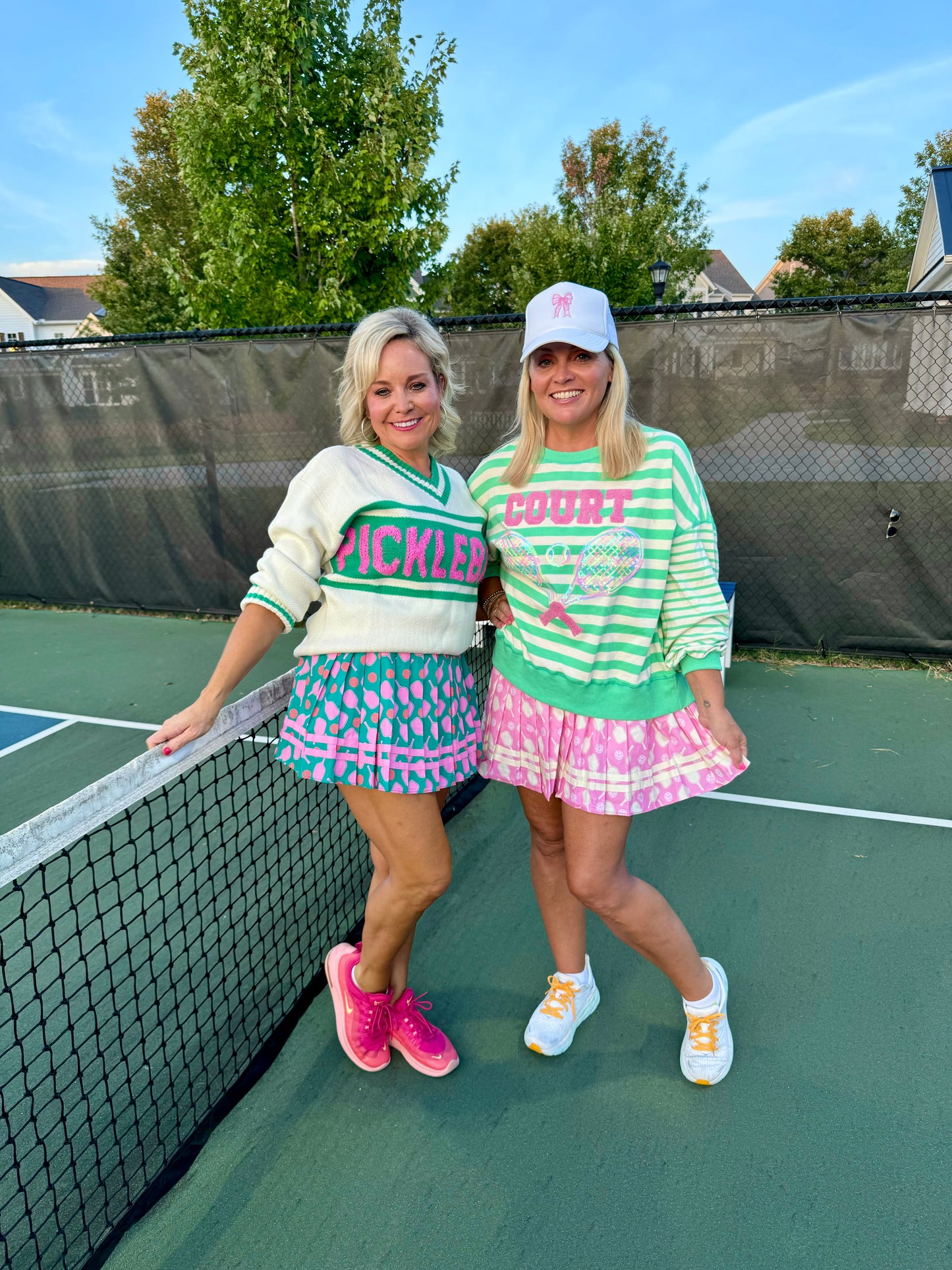 Pickleball skirt pink with cream rackets tennis