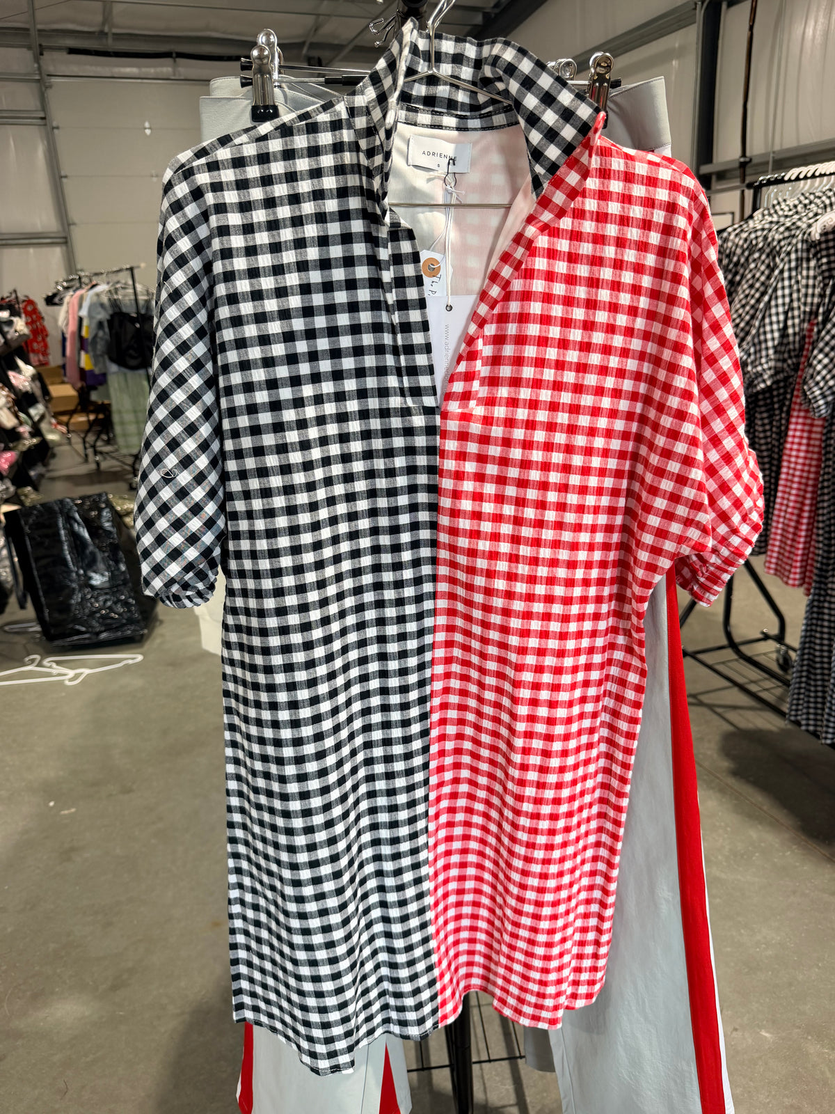 Gingham black and red and white shorter version dress