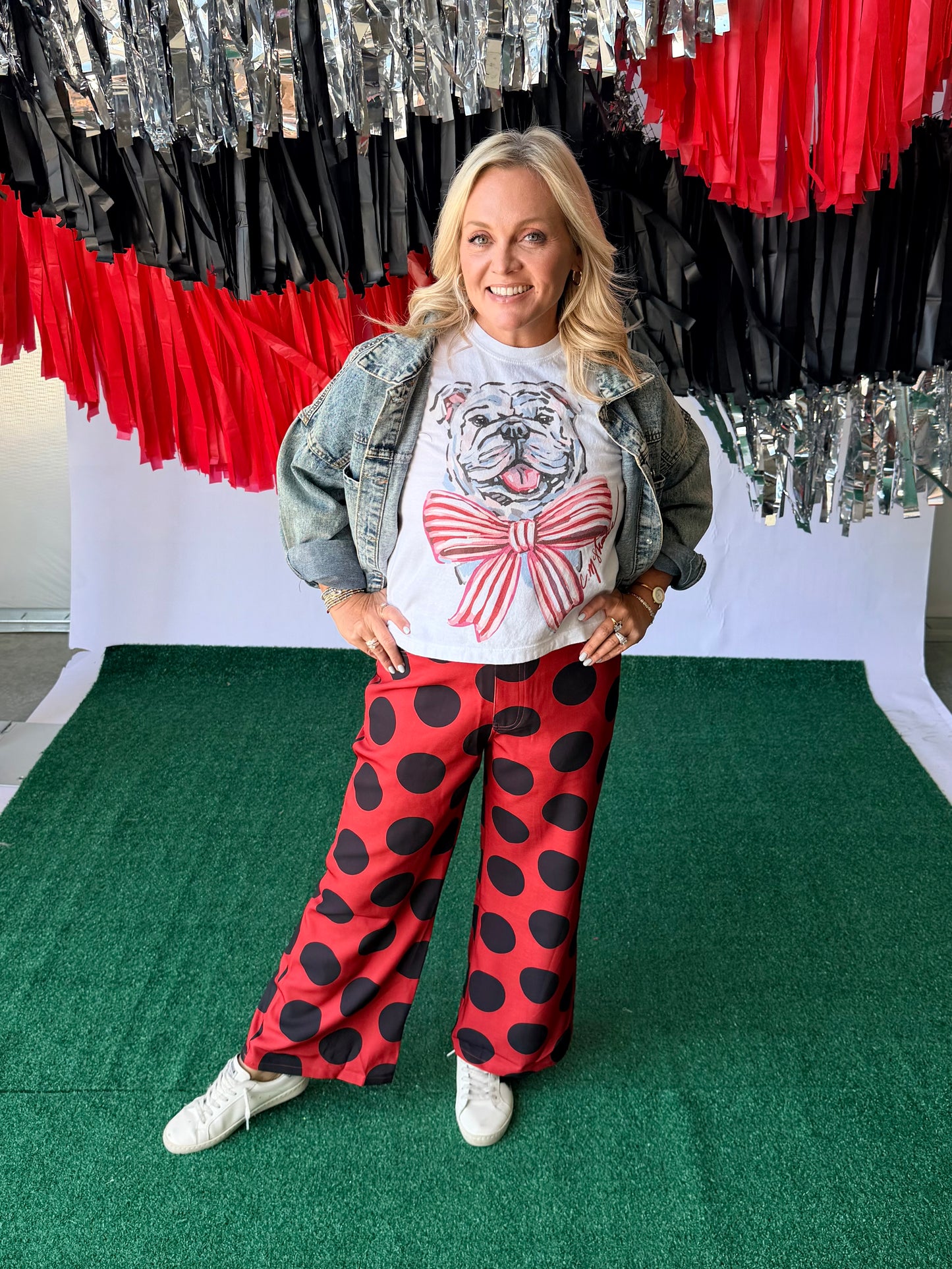 Black and red polka dot pants