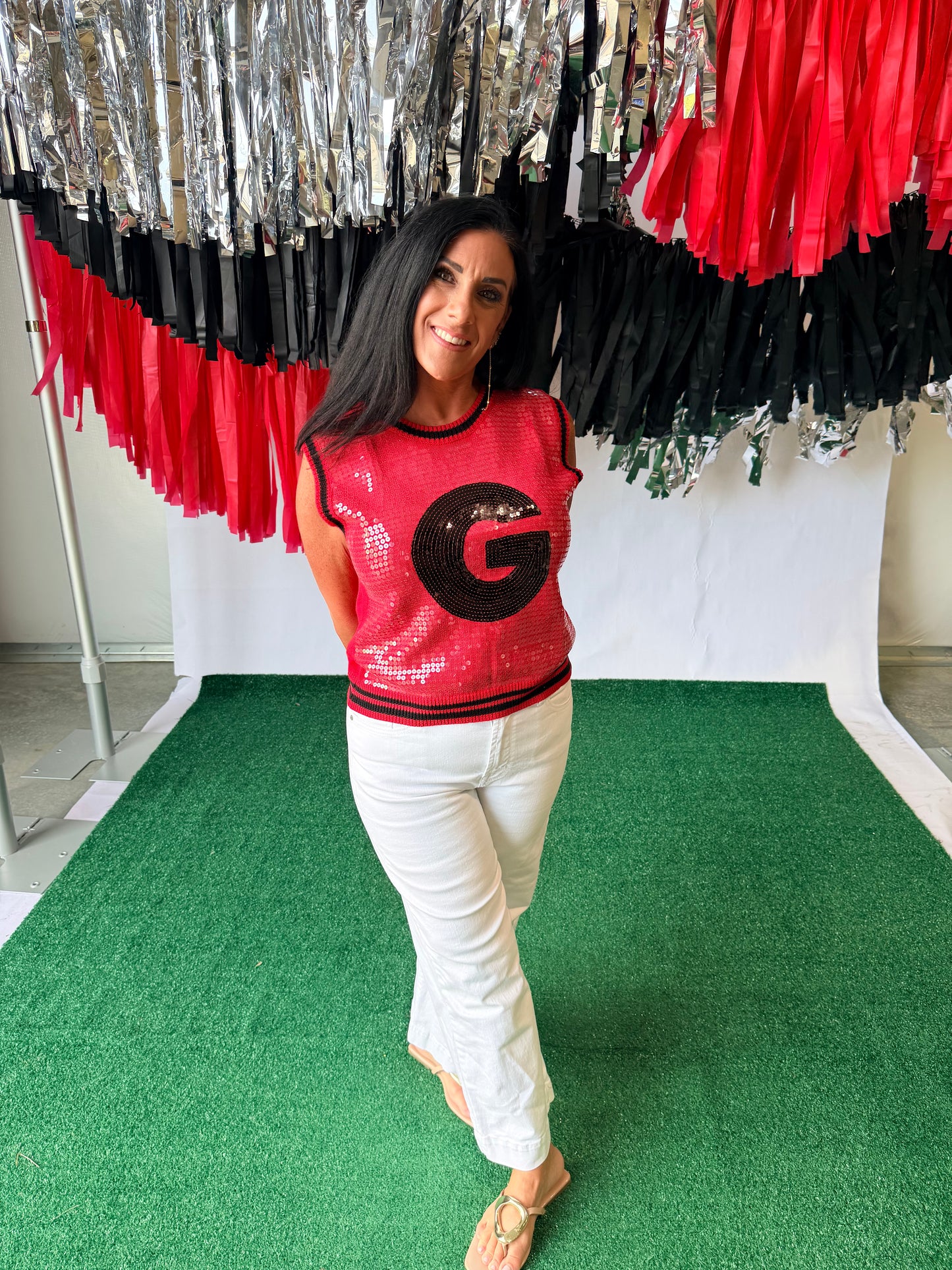 Game day sequin sleeveless top