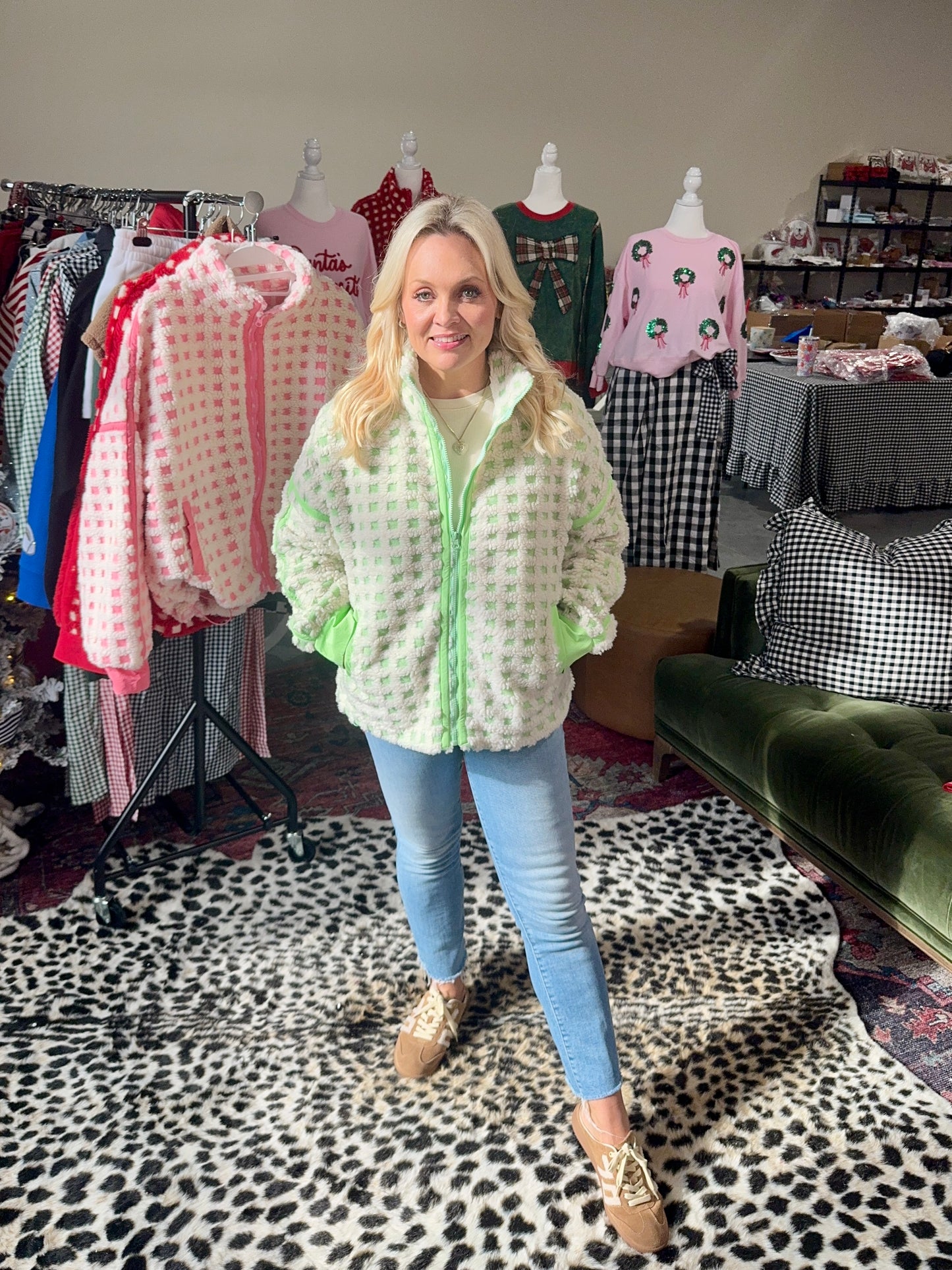 Green checkered Sherpa jacket