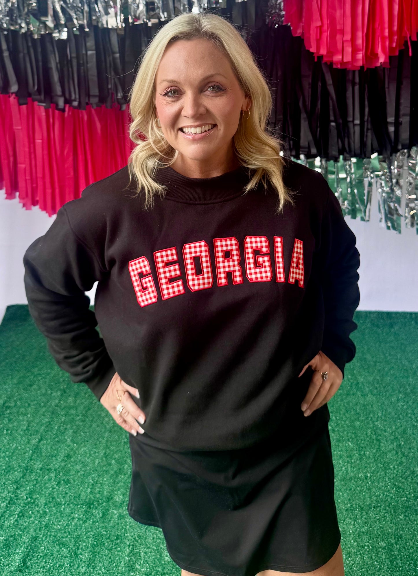 Mock neck black with gingham embroidered licensed