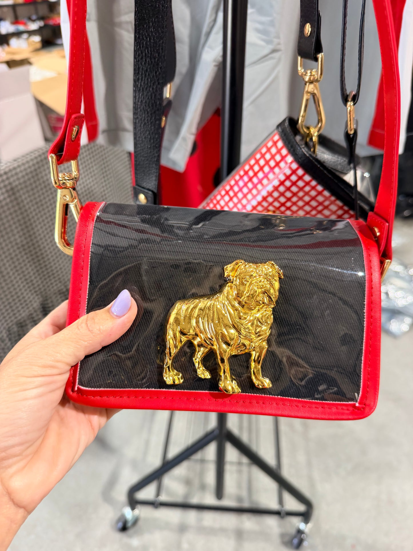 Petite black clear bag with red trim