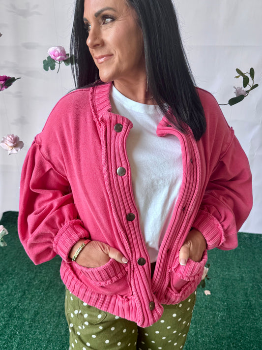 Fushia pink cardigan sweater. free P dupe