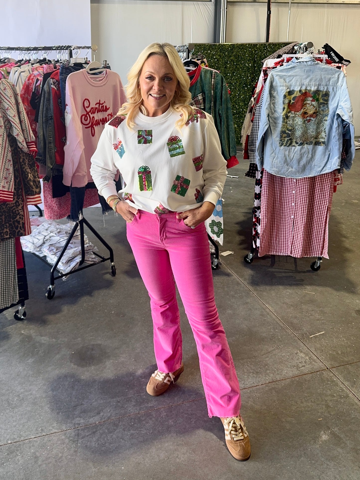 Sequin Christmas present boutique style sweatshirt