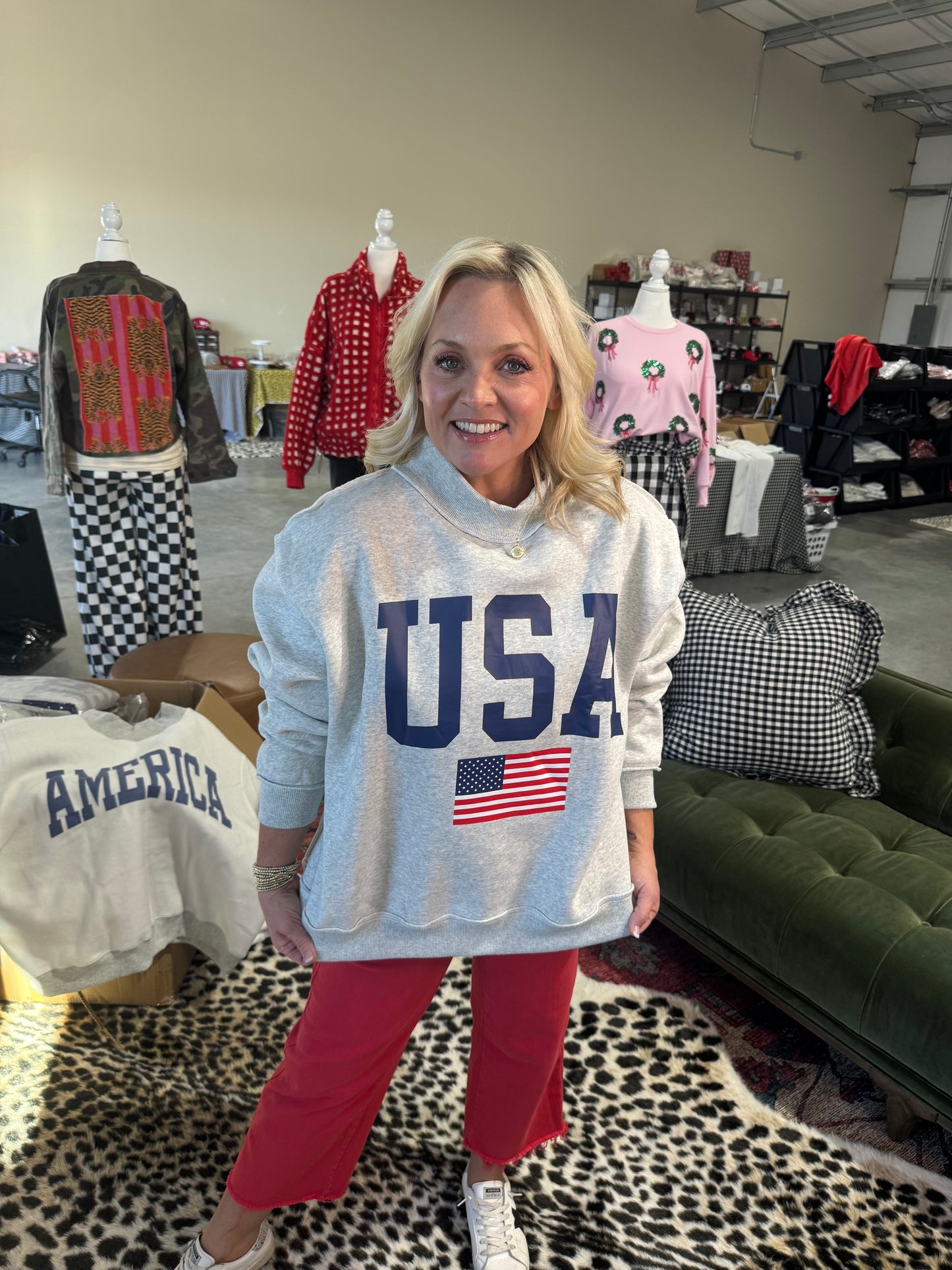 USA 🇺🇸 America reversible mock neck oversized gray