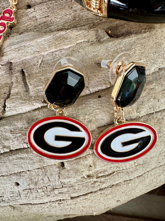 Georgia licensed rhinestone enamel logo earrings