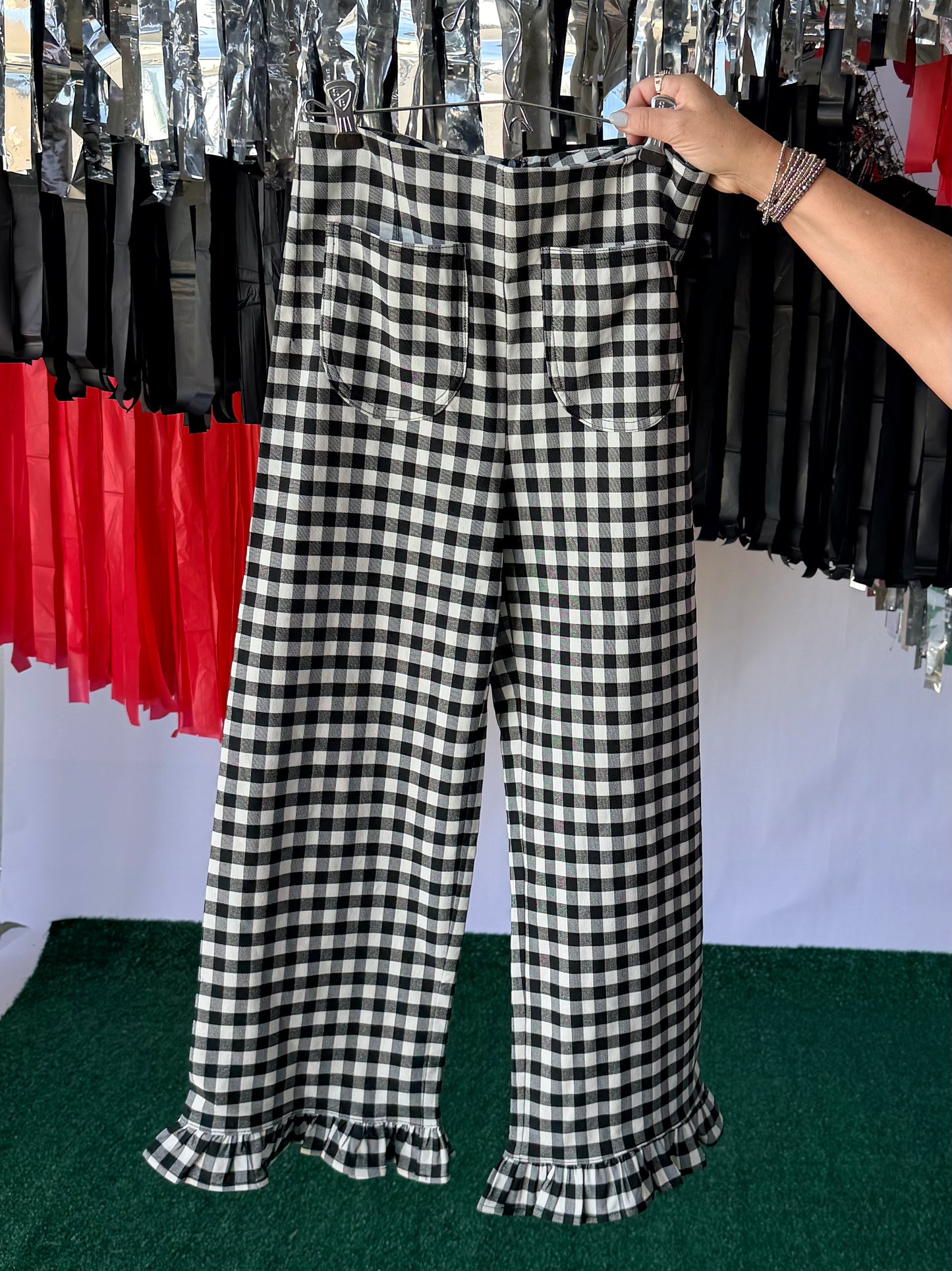 Black and white gingham straight  pants