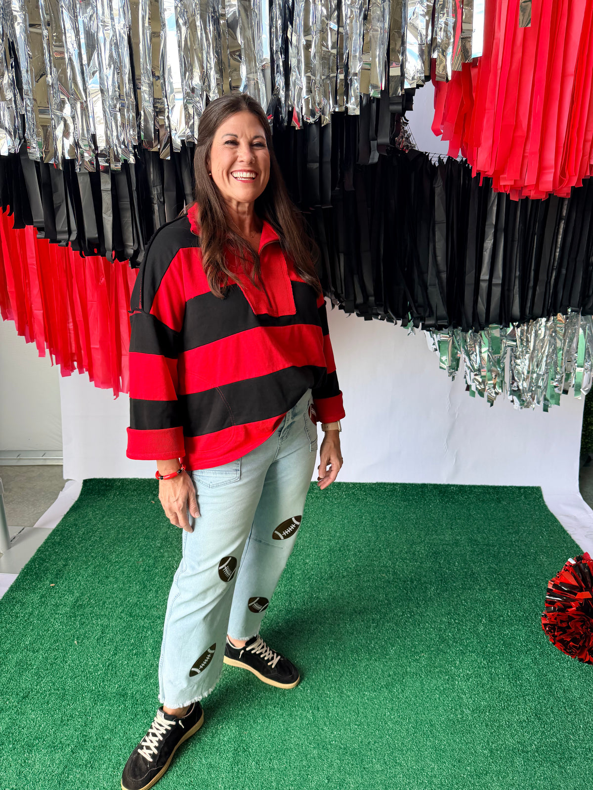 Game day varsity stripe pullover oversized