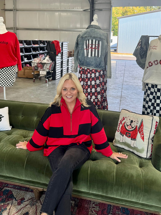 Game day varsity stripe pullover