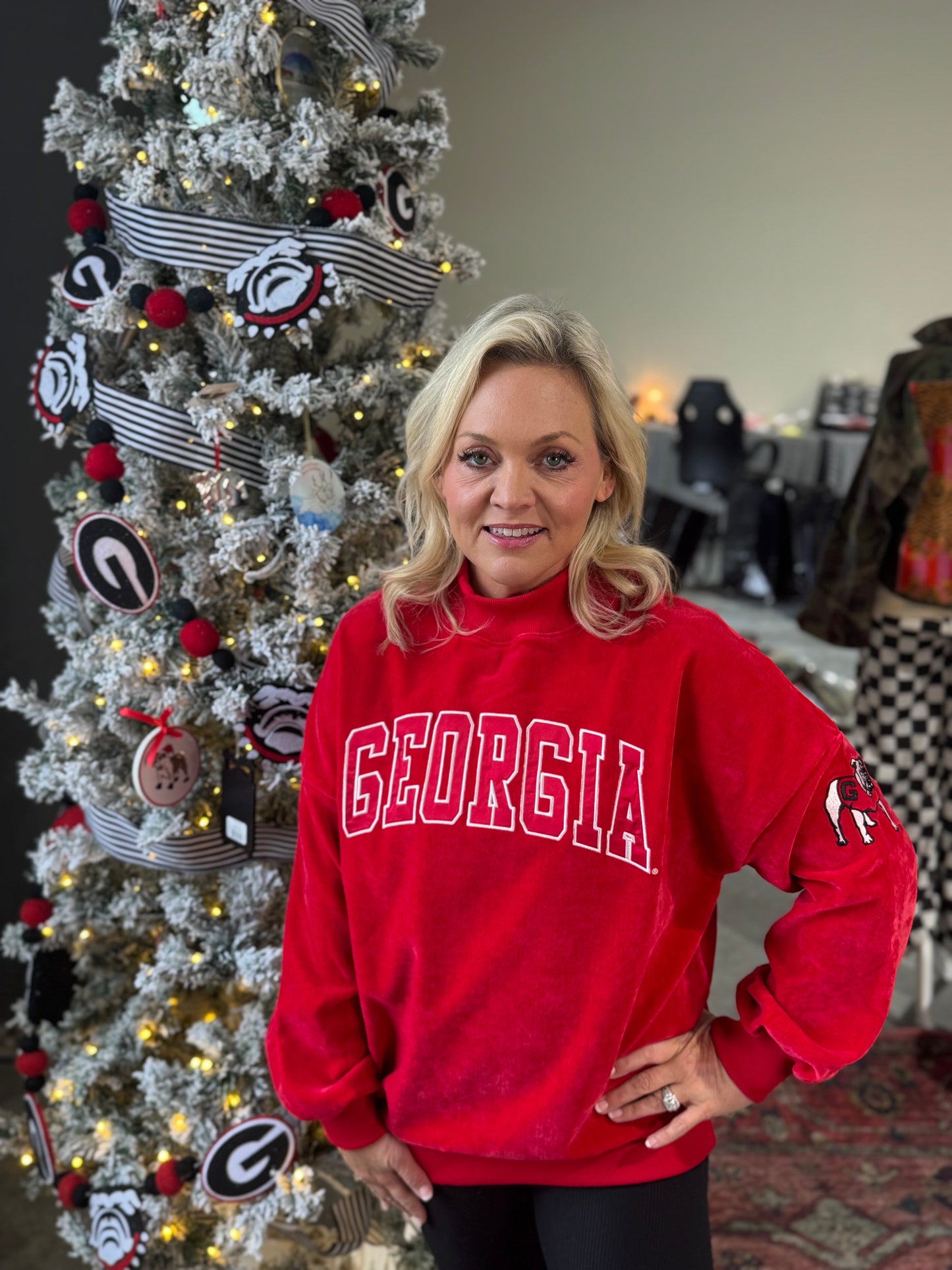 Chenille mock neck red licensed Georgia