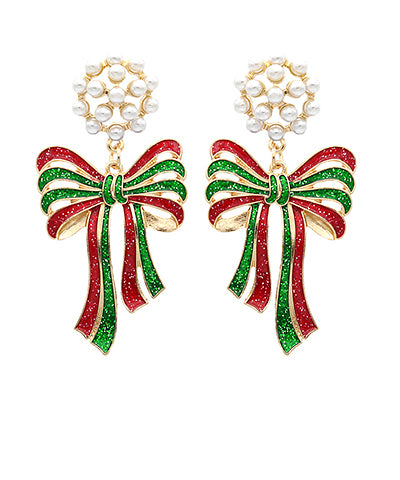 Christmas earrings bow and pearl