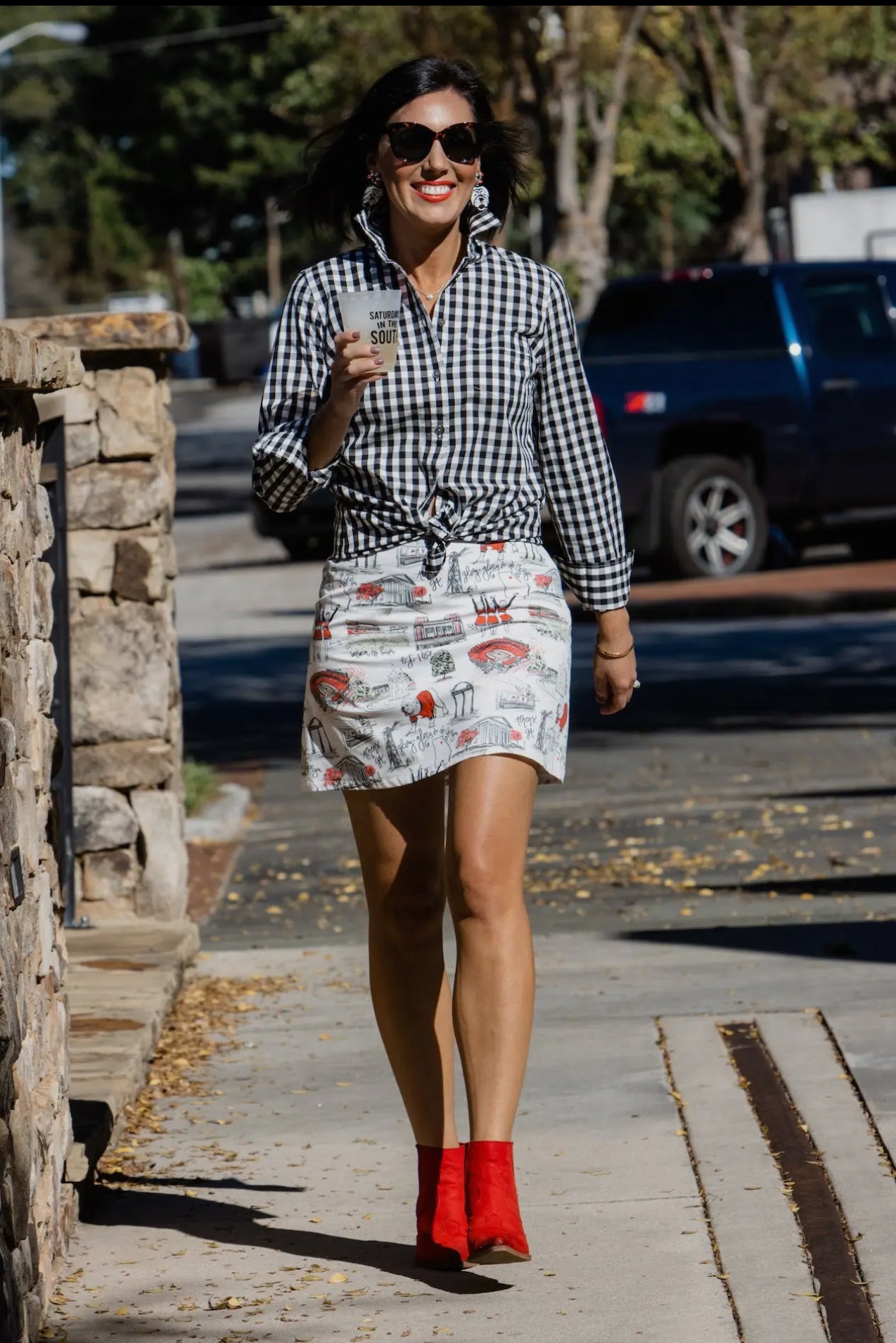 Boutique toile style skirt black and red pattern