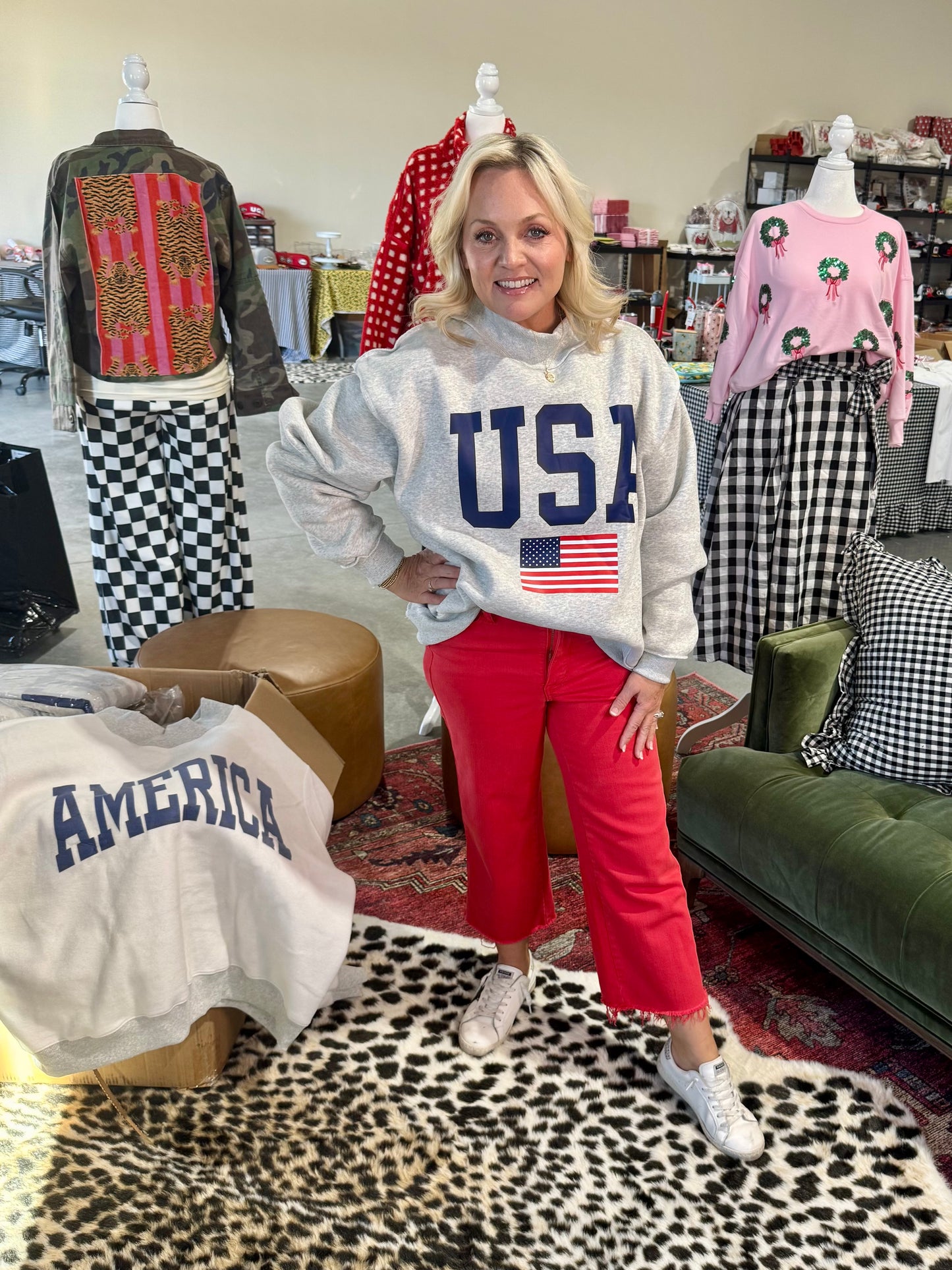 USA 🇺🇸 America reversible mock neck oversized gray