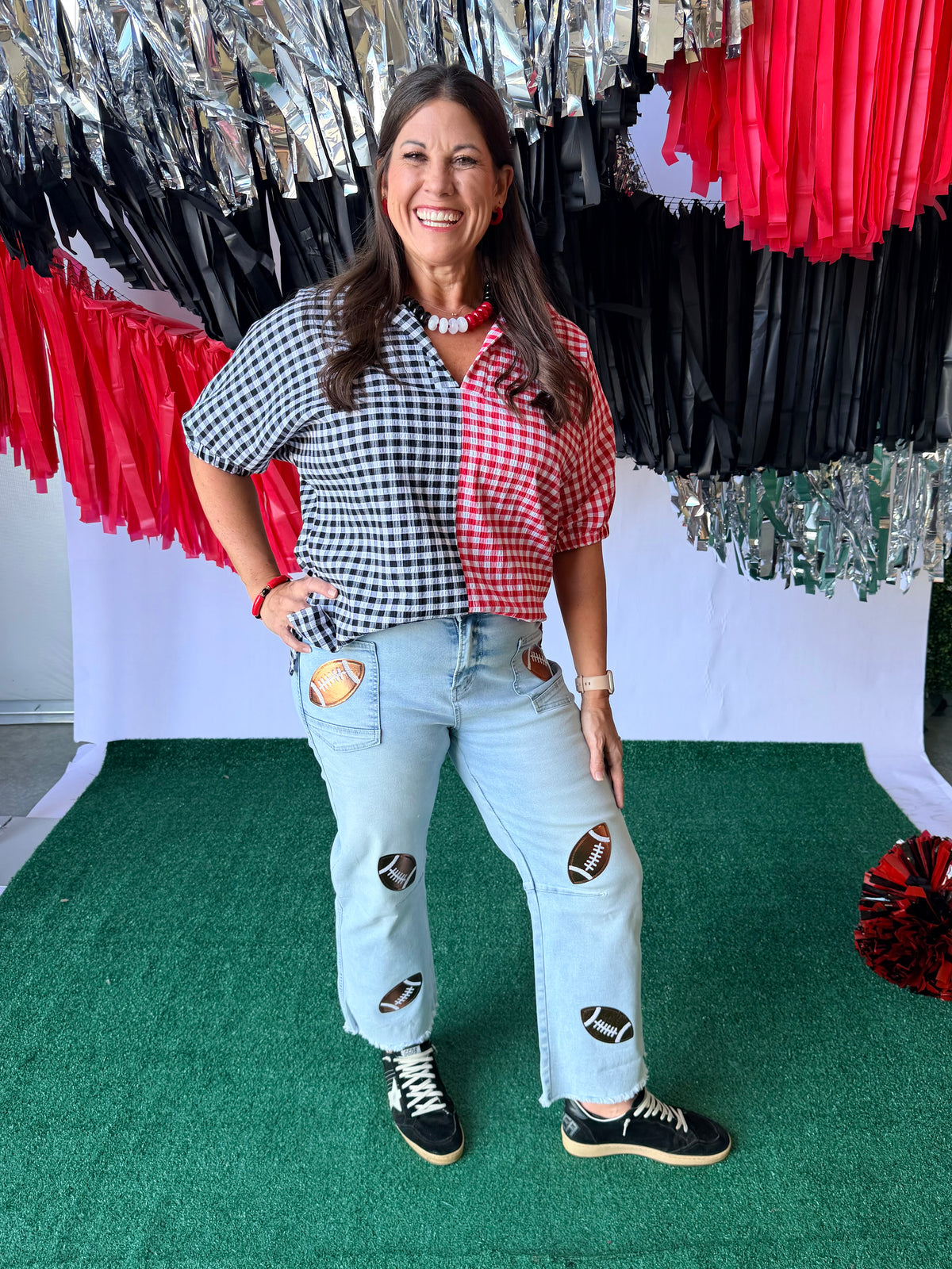Gingham top black and red