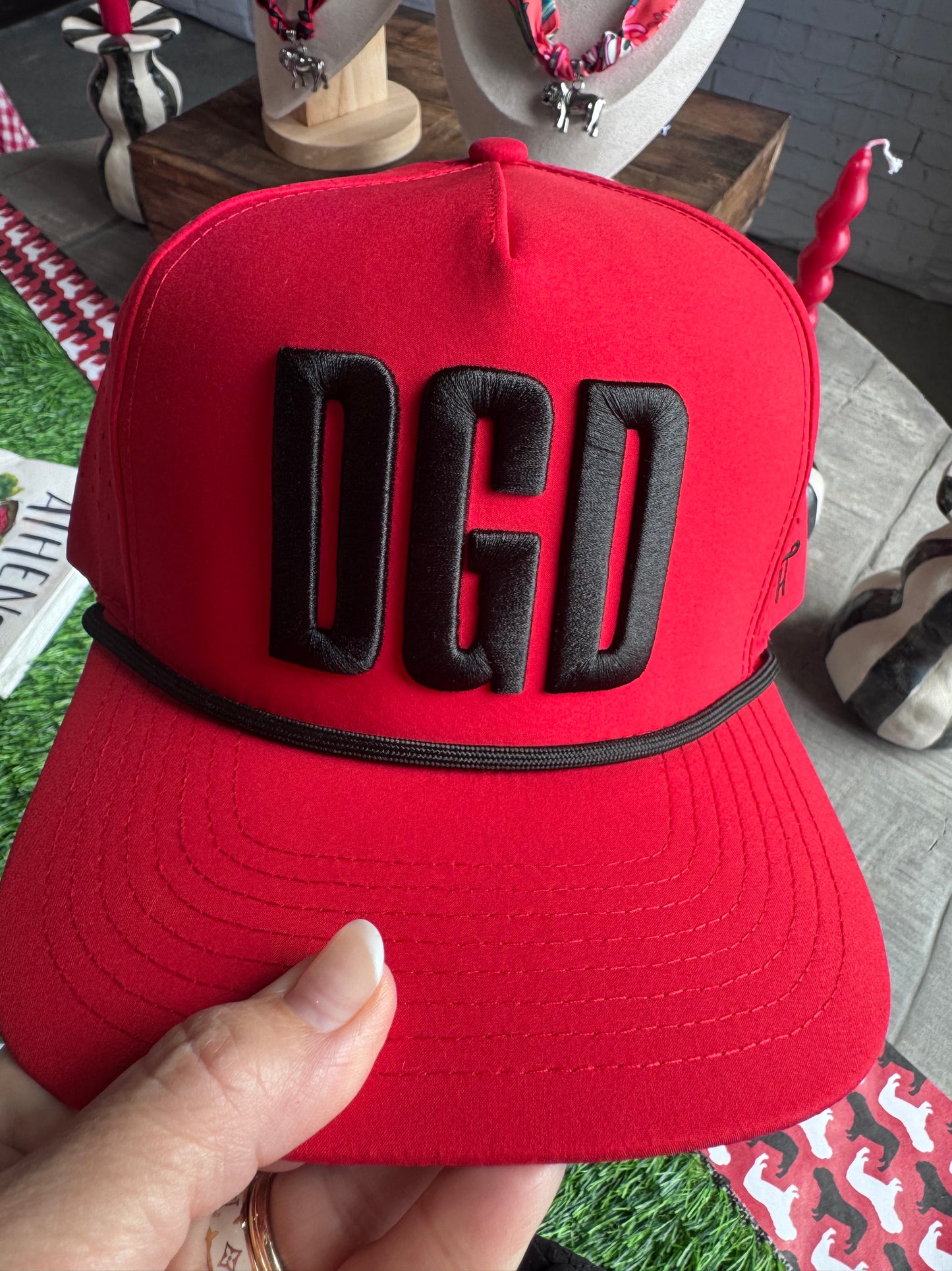 DGD hat red with black embroidery rope style