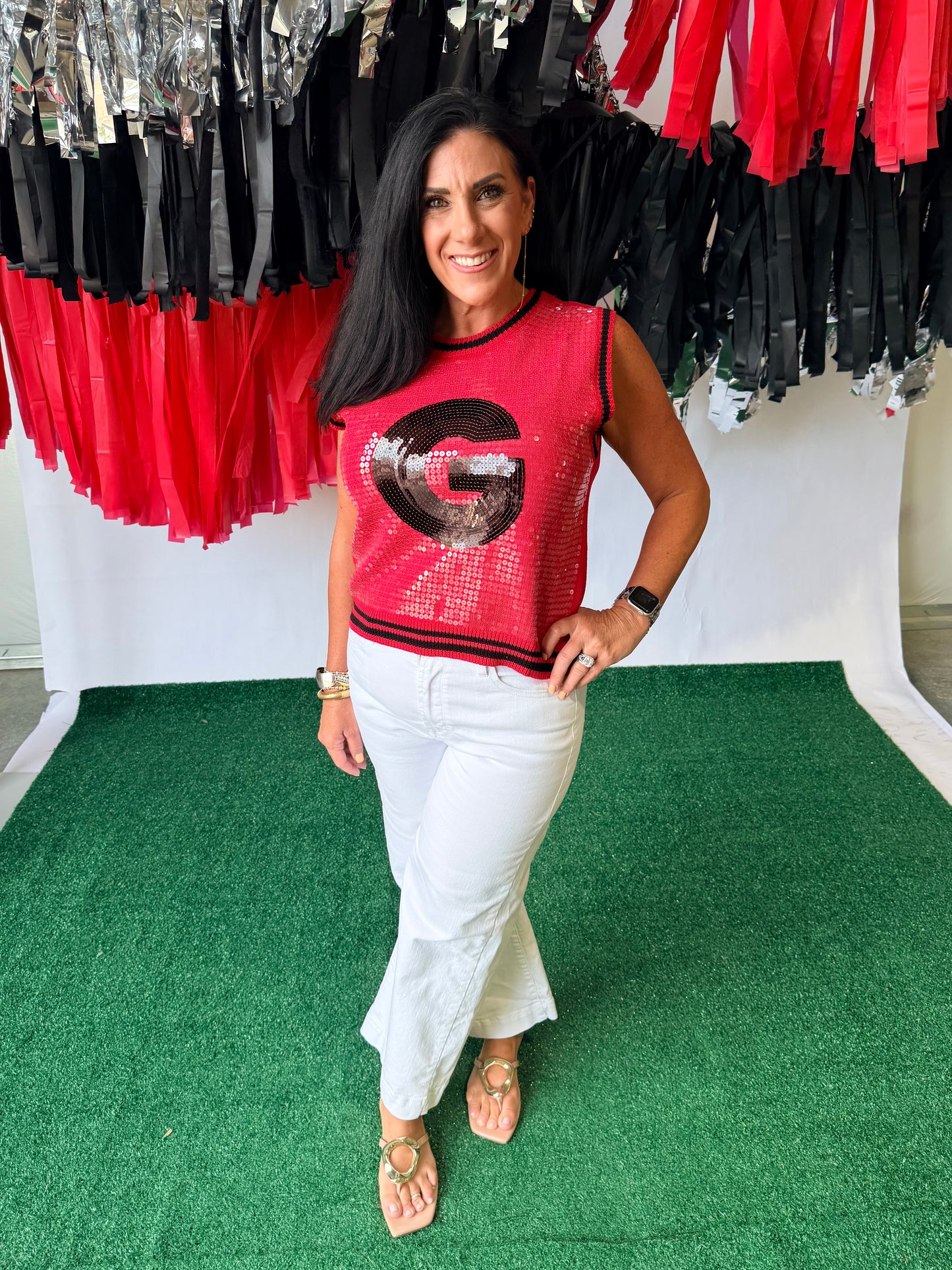 Game day sequin sleeveless top