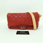 pre loved Chanel Red Hishige Caviar Shoulder Bag Silver Shoulder Back Bag Red Shoulder Bag Caviar (grained Calf) AB
