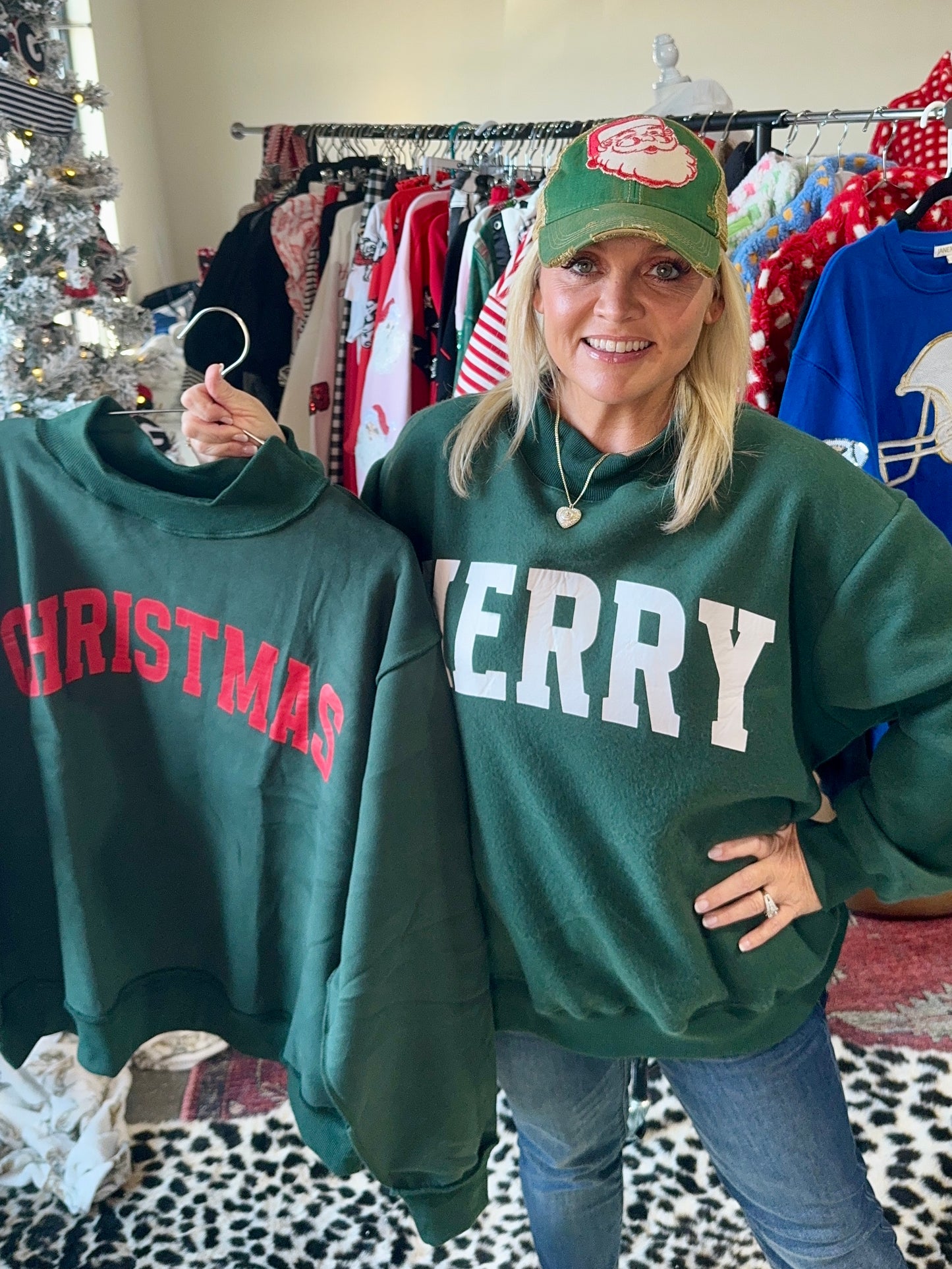 Mock neck green with Red Christmas reversible!