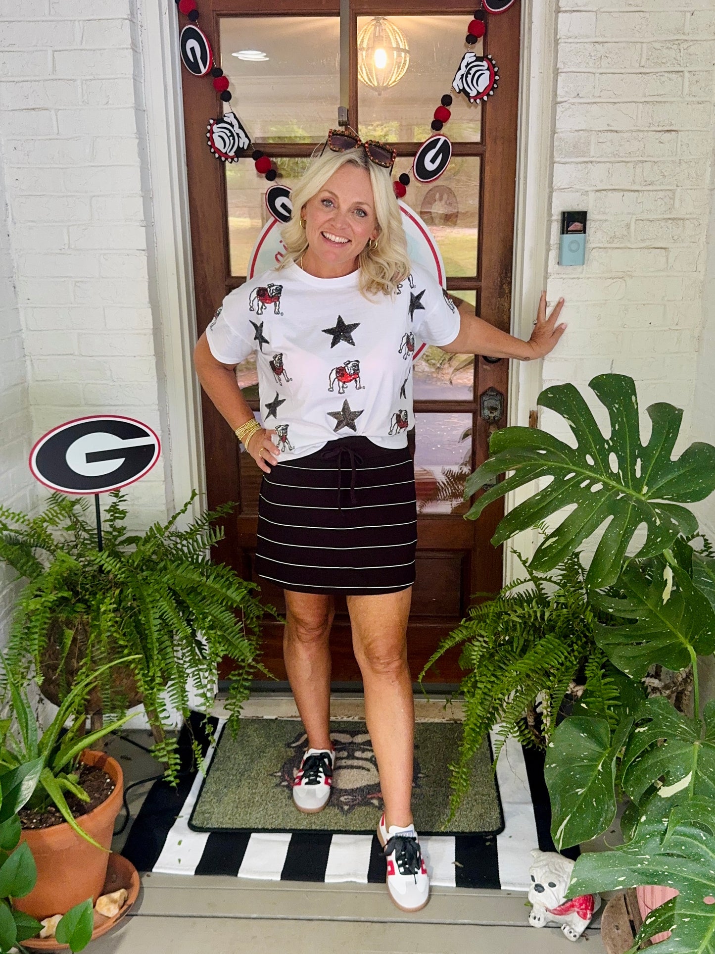 Soft scuba black and white stripe skort up to 3X!