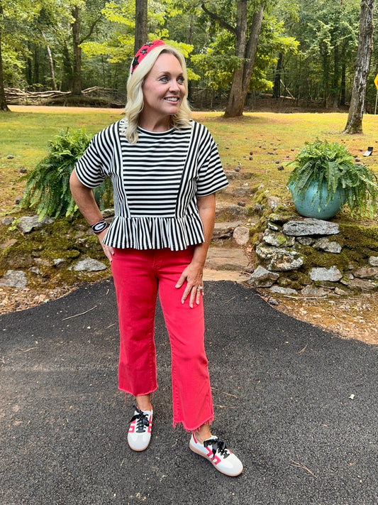 Striped black and white top flowy