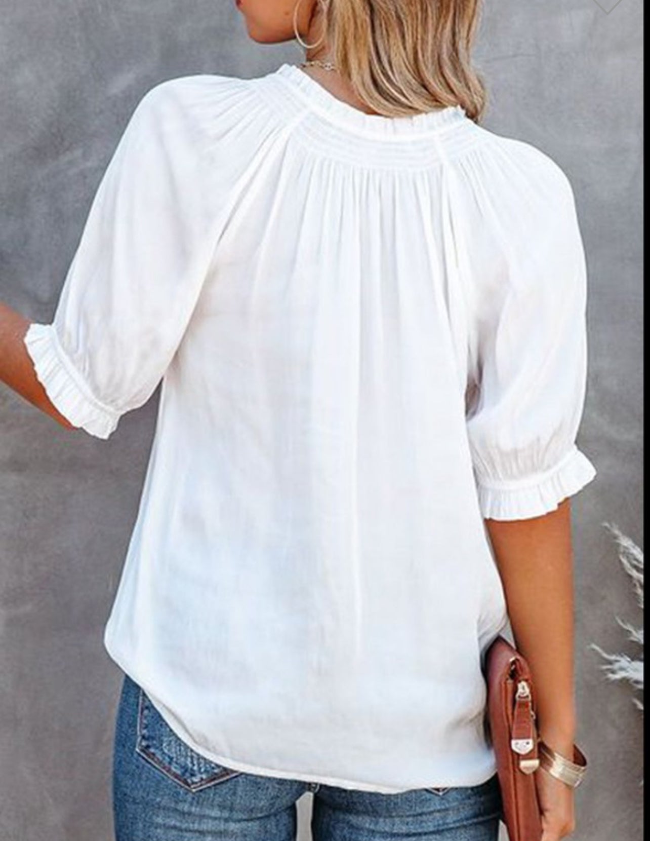 White blouse ruffles warehouse sale