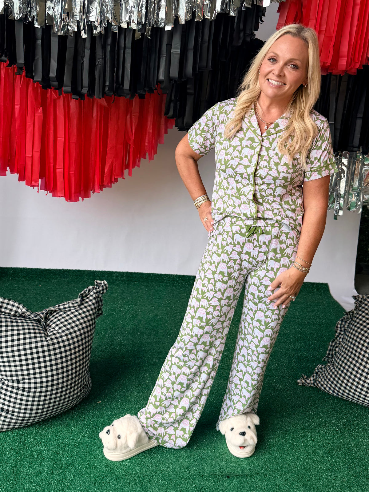 Pink and green bulldog sleep pants PJ’s