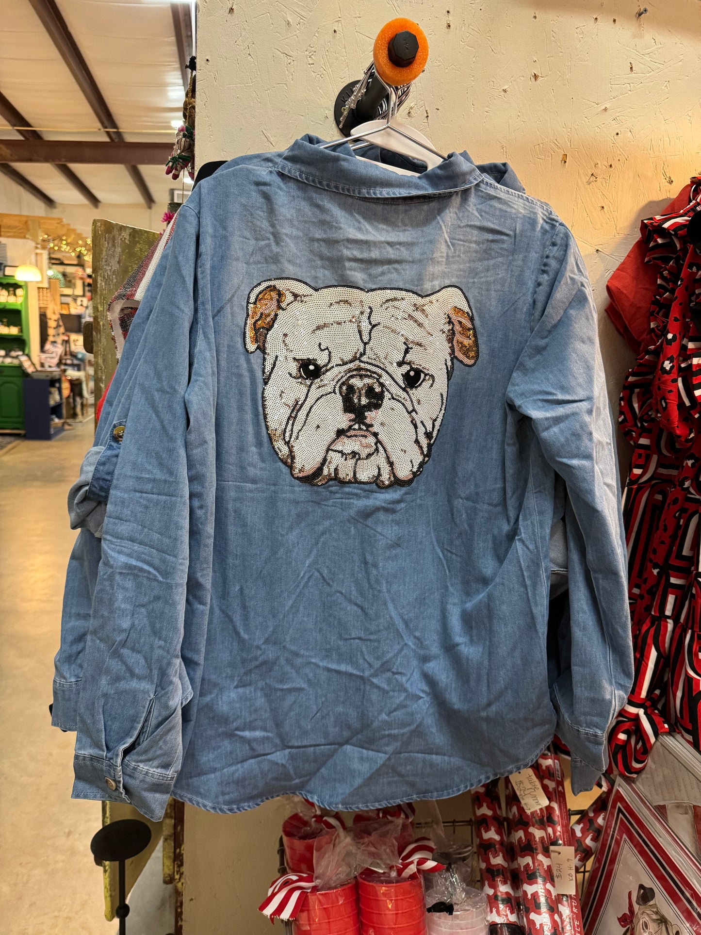 Denim shirt sequin dog - marked these down this week only!