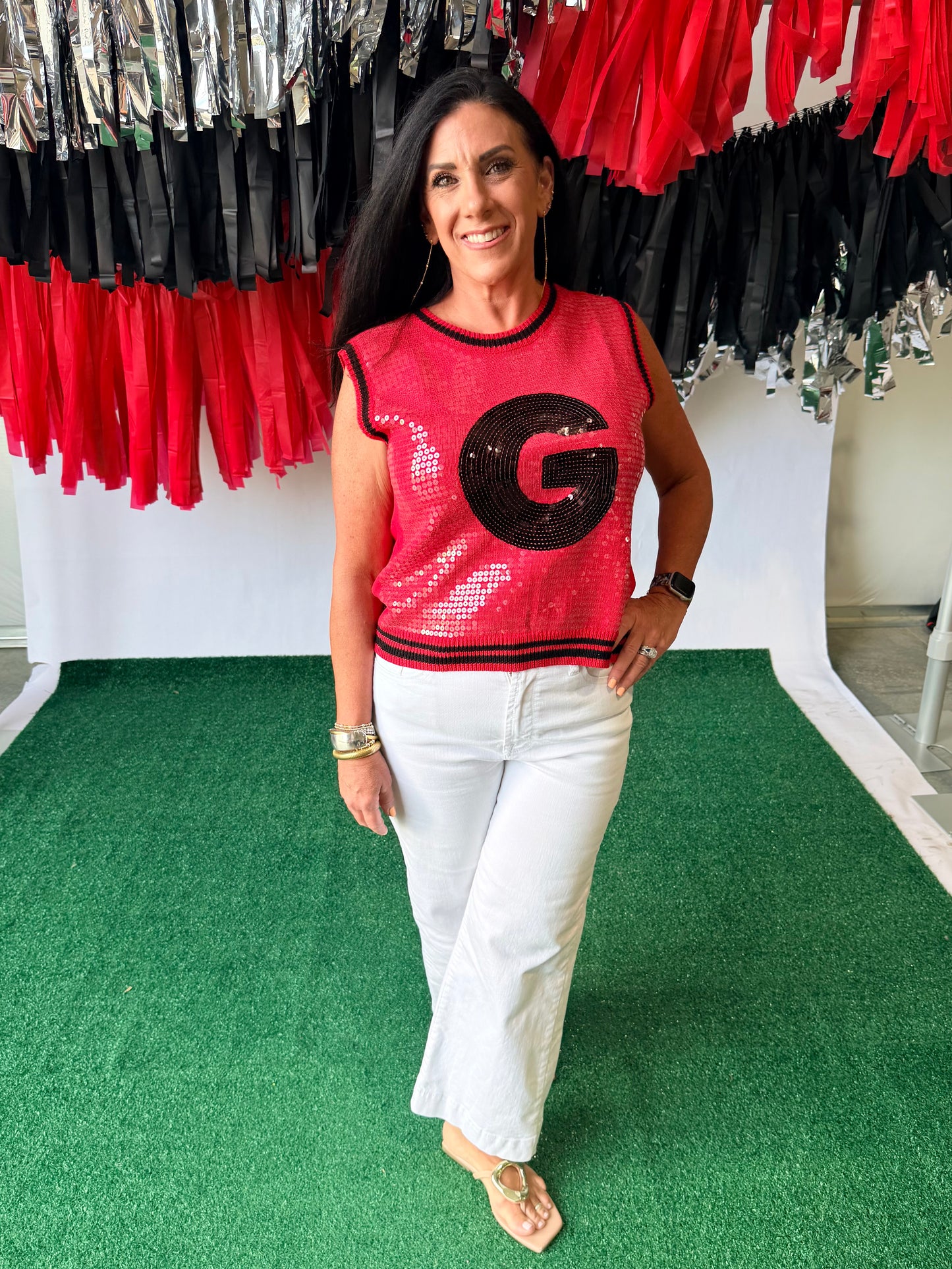 Game day sequin sleeveless top