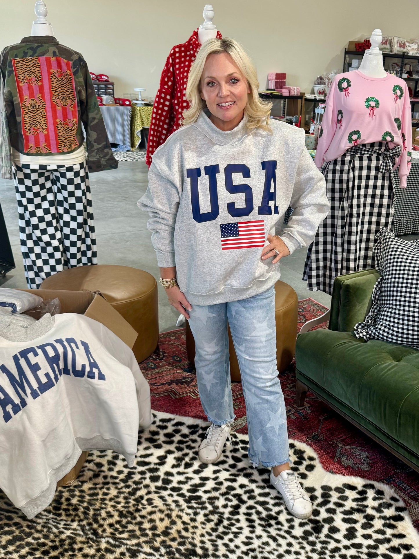 USA 🇺🇸 America reversible mock neck oversized gray