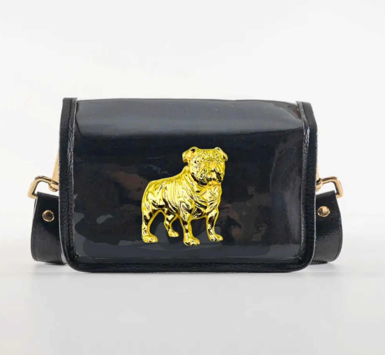 All black clear petite stadium purse with bulldog