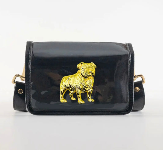 All black clear petite stadium purse with bulldog