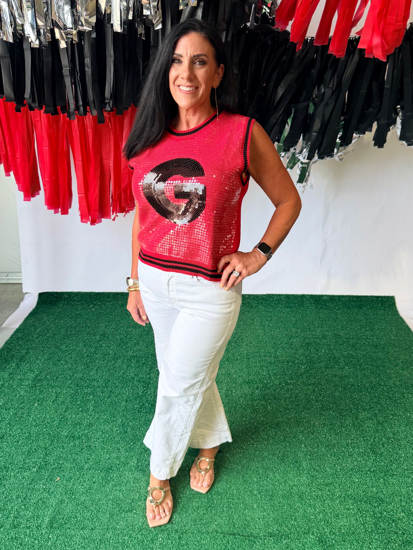 Game day sequin sleeveless top
