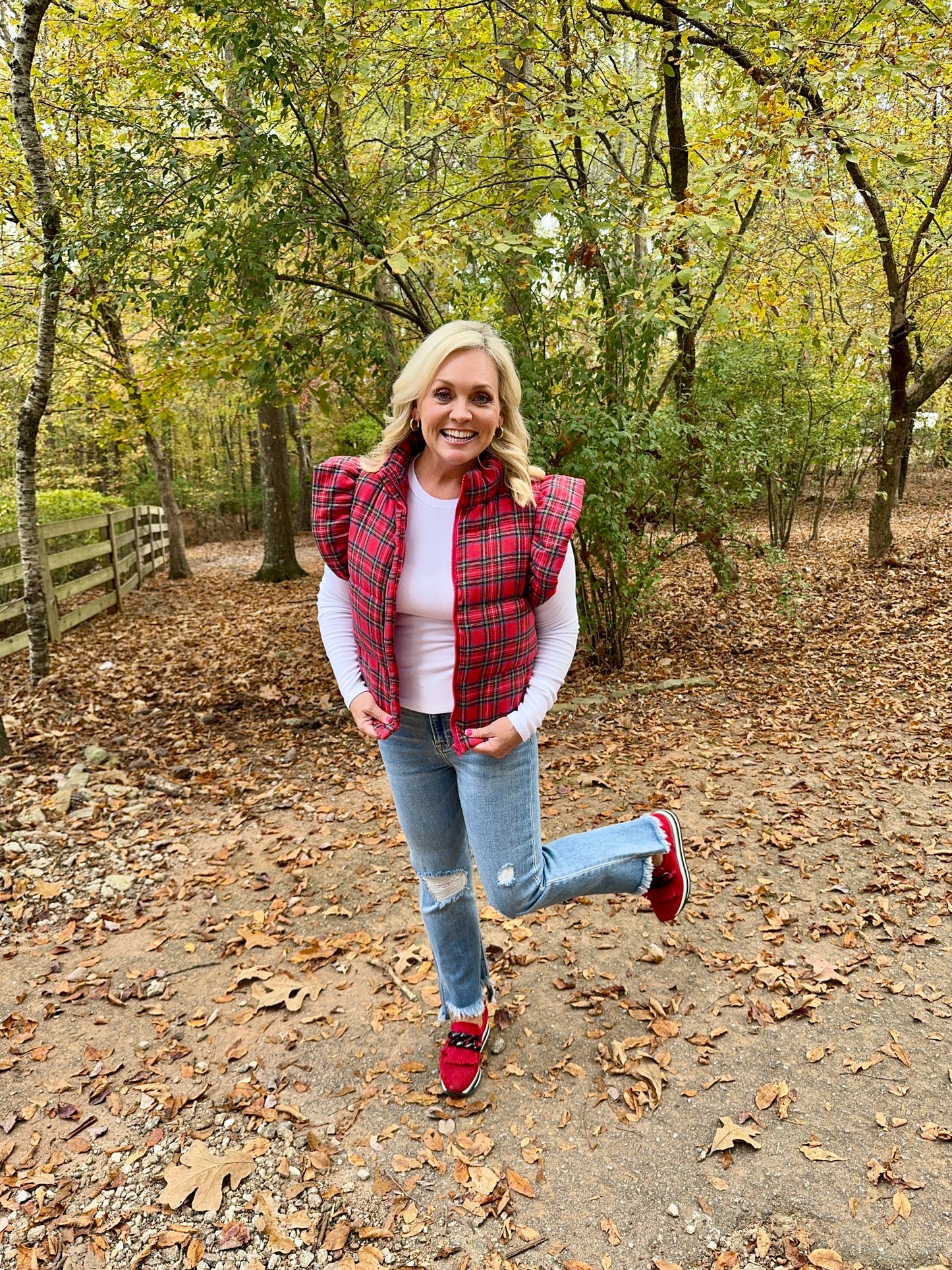 Plaid puffer vest with ruffle sleeves Christmas Winter marked down!