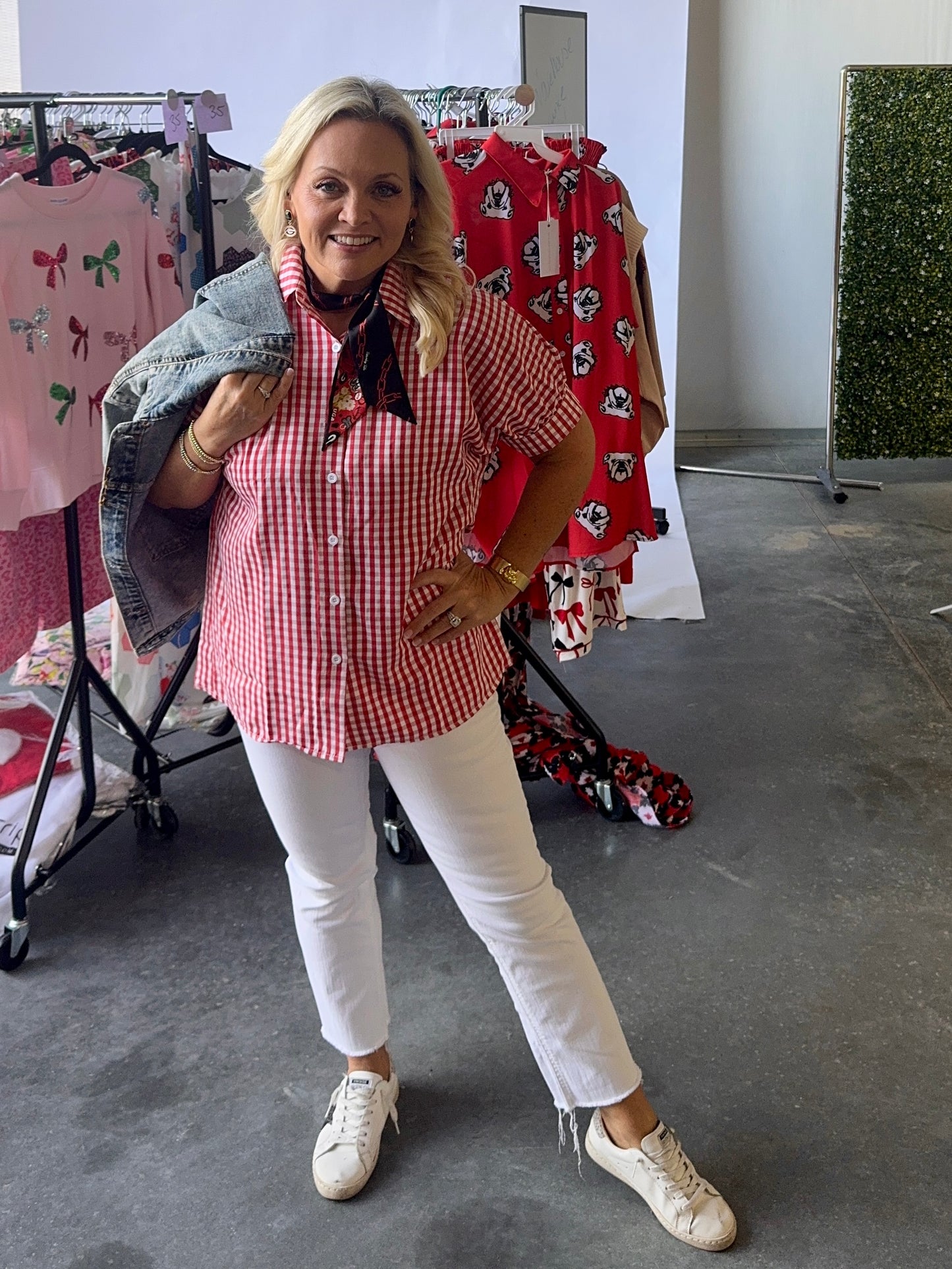 Gingham collection red and white checked shirt up to size 2XL!