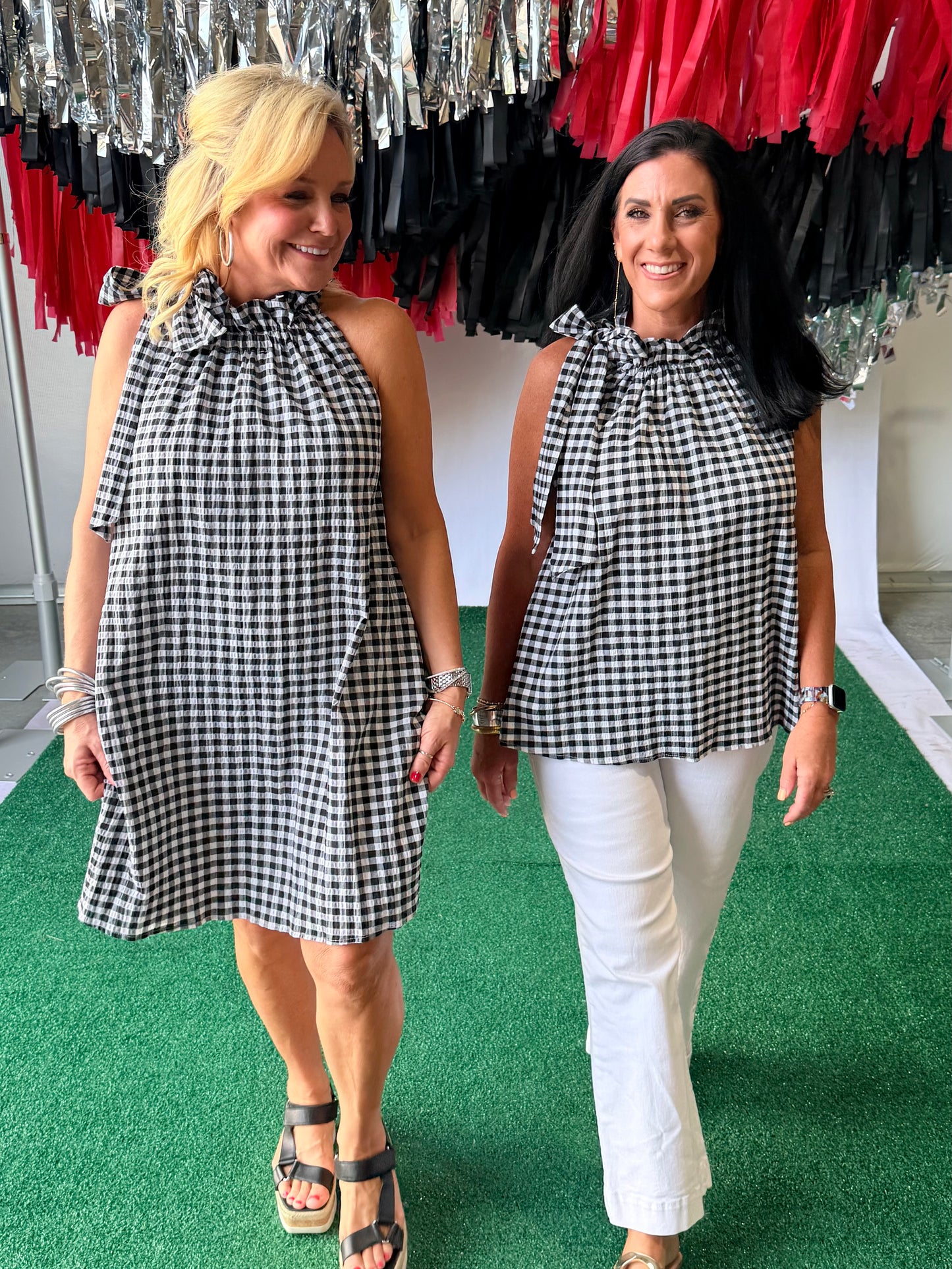 Black and white gingham top with bow