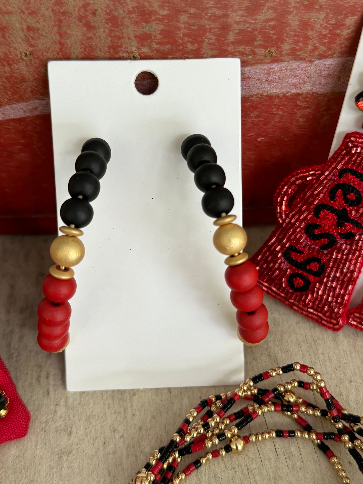 Wood bead black and red hoops