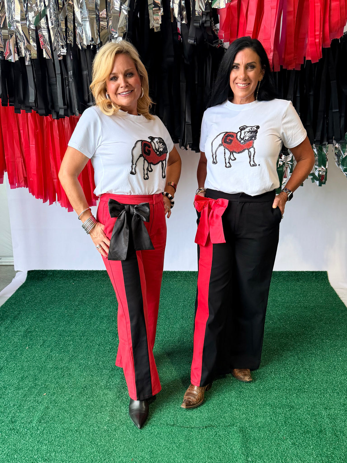 Red pants with black silk how