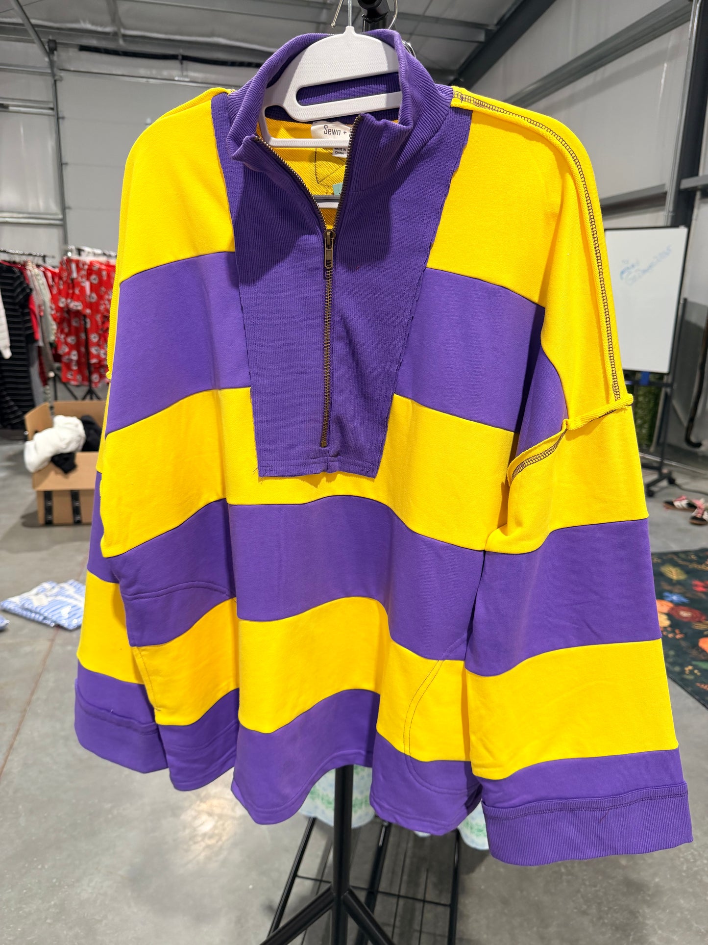Varsity pullover yellow and purple