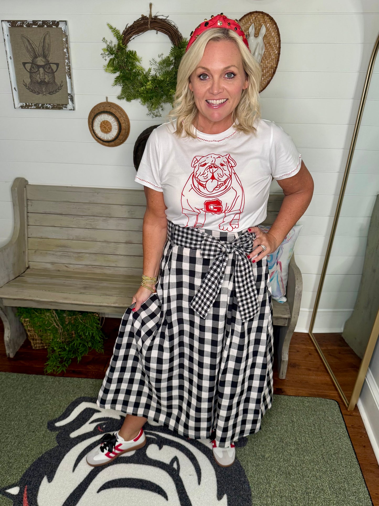 Black and white gingham skirt with tie