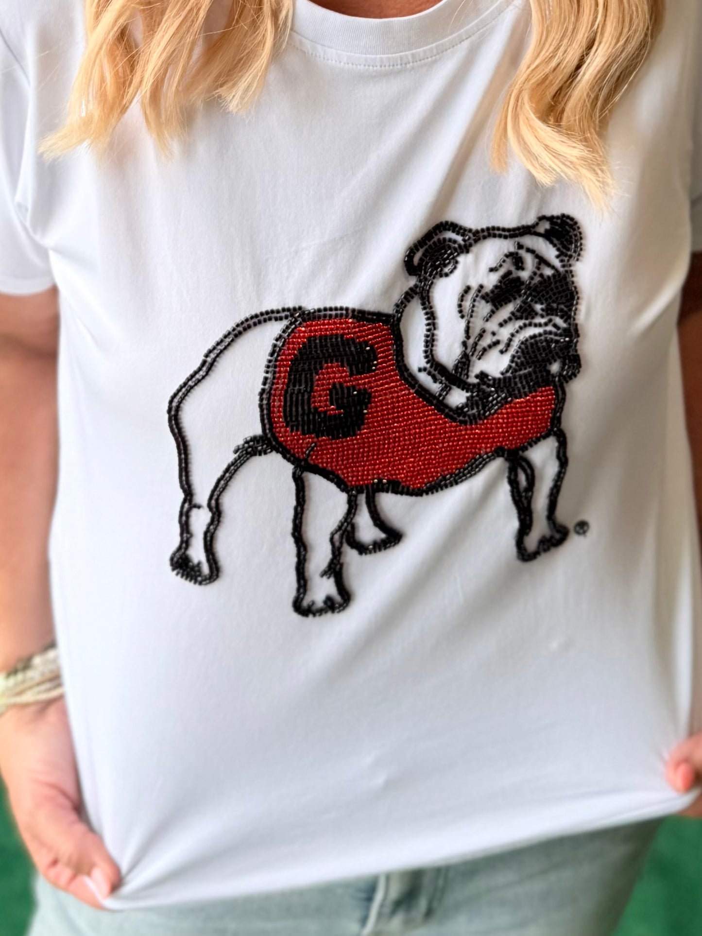 Mascot beaded tee bulldog- goes up to 3XL