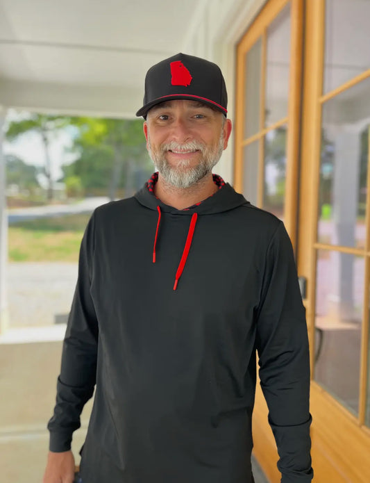 Men’s wear Athens red and black performance hoodie