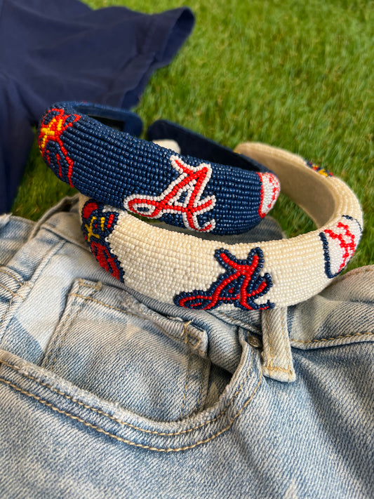 Beaded headband navy baseball